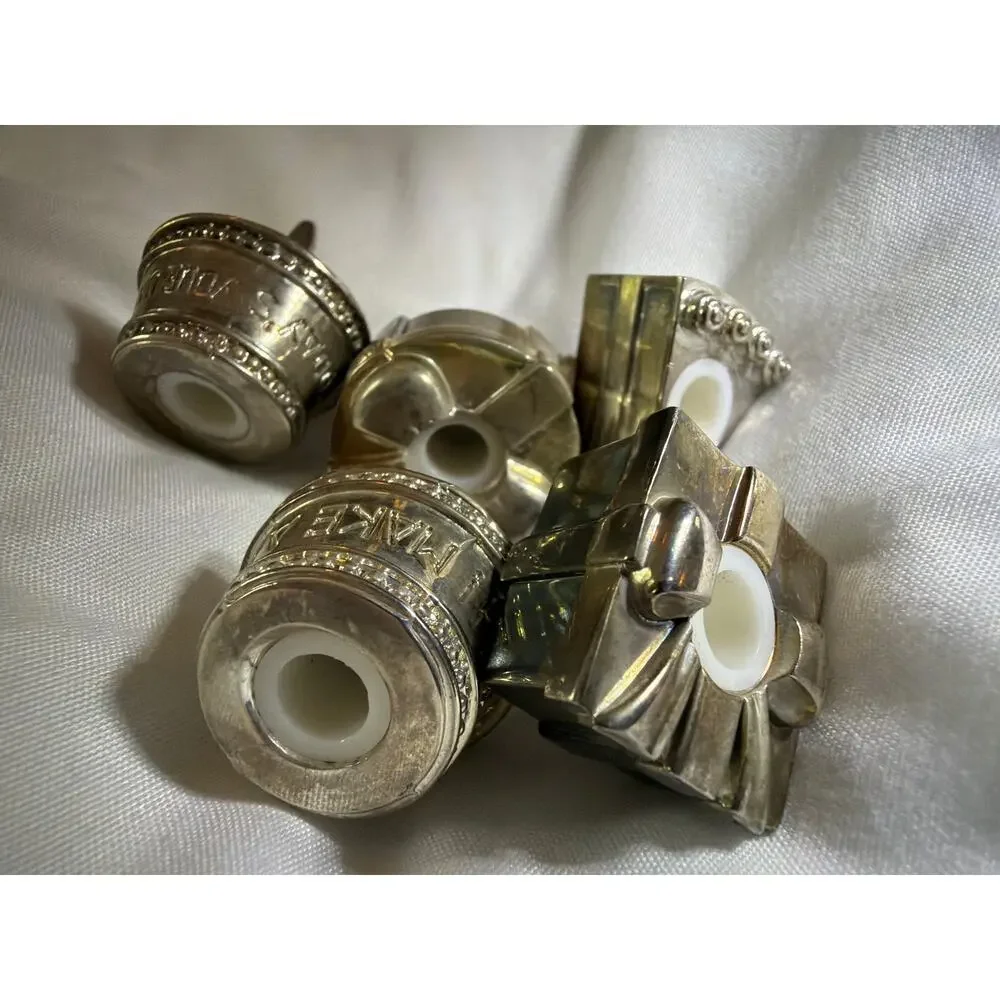 Vintage Hallmark Silver Tone Birthday Cake Candle Holders Set of 5 Cake Toppers